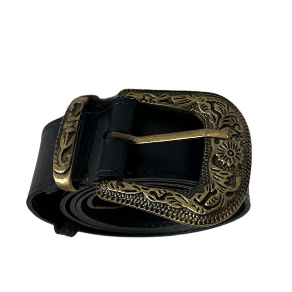 Cinturón vaquero negro hebilla bronce